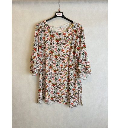 BLUSA BIANCA STAMPA FIORI MULTICOLOR