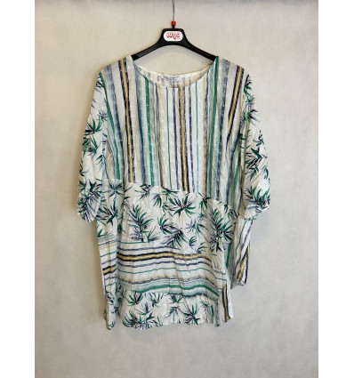 BLUSA BIANCA STAMPA RIGHE E FOGLIE