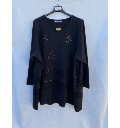 MAGLIA NERA PATCHWORK E PAILLETTES