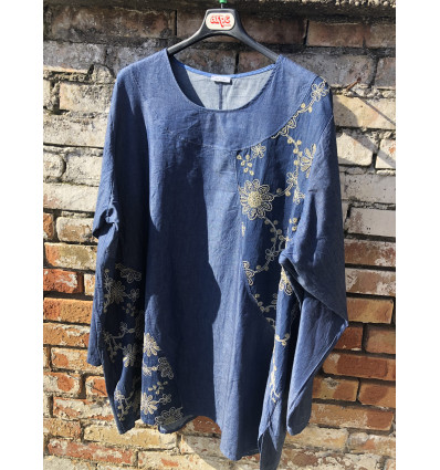 BLUSA IN JEANS RICAMI A FILO