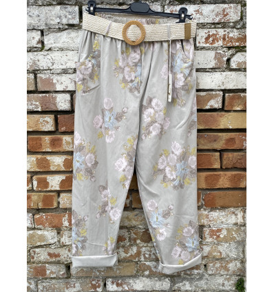 PANTALONE IN BENGALINA CON STAMPA FIORATA CON CINTURA