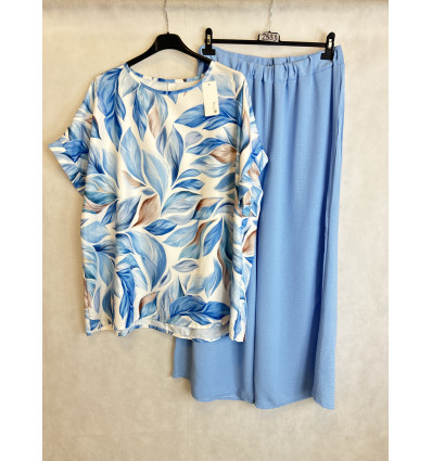 COMPLETO BLUSA STAMPA FOGLIE