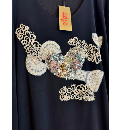 MAGLIA ARPE CON INSERTI IN MACRAME, CUORE PAILLETTES