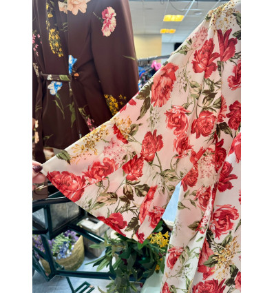 BLUSA ARPE AVORIO ROSE ROSSE MANICA CON VOLANT