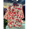 BLUSA ARPE AVORIO ROSE ROSSE MANICA CON VOLANT