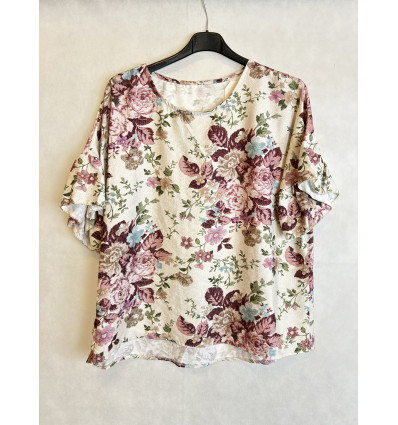 BLUSA FIORI MANICA VOLANT