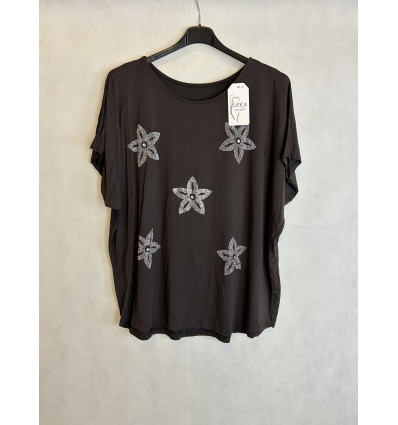 T-SHIRT FIORI DI STRASS