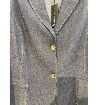 GIACCA DENIM DOPPIO BOTTONE E TASCHE, IMPUNTURA MOKA A VISTA