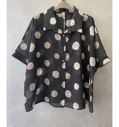 CAMICIA FANTASIA POIS, TINTA UNITA, TAGLIO A SCATOLA