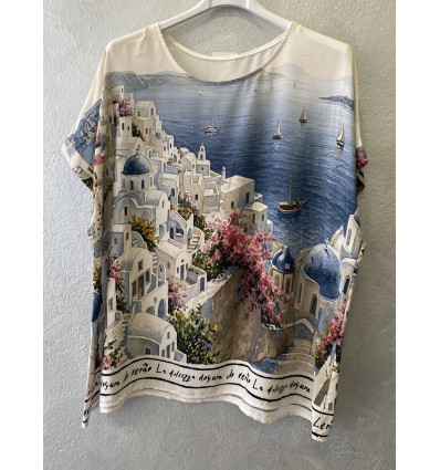BLUSA STAMPA SANTORINI FONDO BIANCO