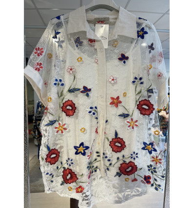 TWIN SET BIANCO FIORI MULTICOLOR CANOTTA E CAMICIA