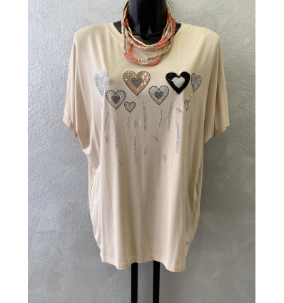 T-SHIRT CUORI E STRASS