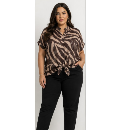 CAMICIA ANIMALIER, COLLETTO ALLA COREANA, TAGLIO A SCATOLA
