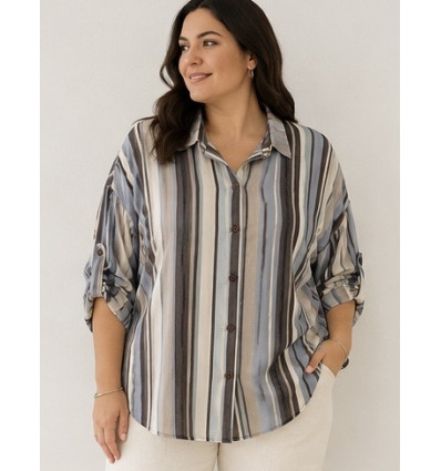 CAMICIA RIGA VERTICALE, MANICA ACCORCIABILE IN VOILE