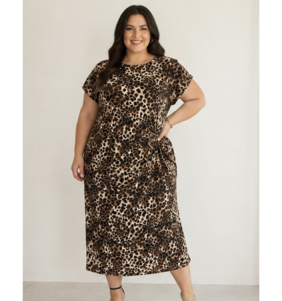 ABITO ANIMALIER IN RASO CON DRAPPEGGIO A LATO