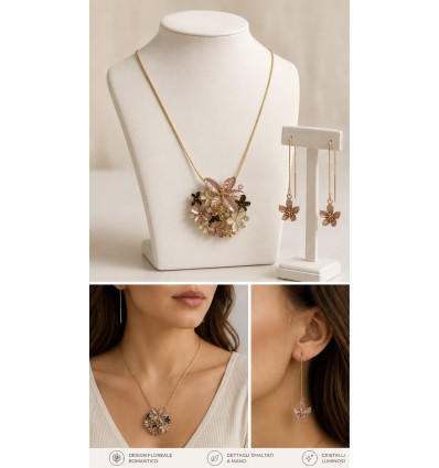 PARURE COLLANA GIROCOLLO E ORECCHINI COORDINATI MOD FIORE