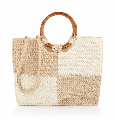 BORSA SIMIL RAFIA INTRECCIATA CON MANICI IN BAMBOO E TRACOLLA