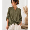 CAMICIA IN TENCEL COLLETTO ALLA COREANA TINTA UNITA