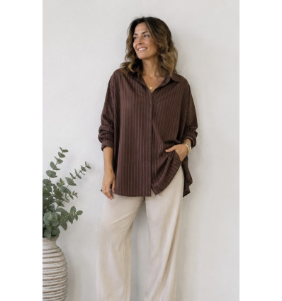 MAXI CAMICIA IN COTONE RIGA BASTONCINO