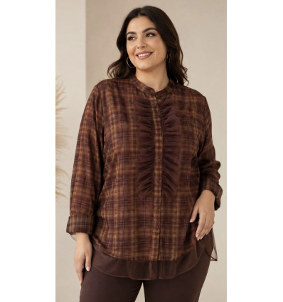 CAMICIA DOPPIATA IN TESSUTO MESH CON RUCHES DAVANTI