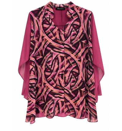 BLUSA EFFETTO CAMICIA PANNELLO GEOMETRICO, COLLETTO ALLA COREANA