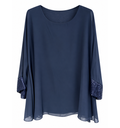 BLUSA KIMONO SOTTO JERSEY SOPRA GEORGETTE, PAILLETTES MANICHE