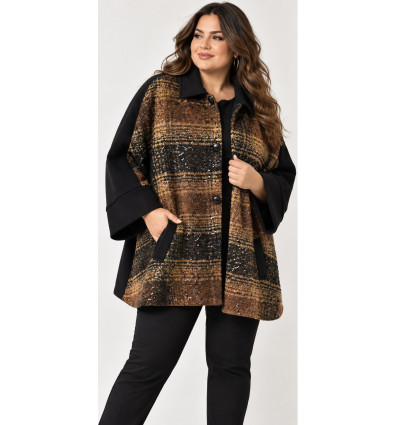 CABAN-PONCHO CURVY IN FANTASIA CHECK CON PAILLETTES BRAND SOPHIA CURVY